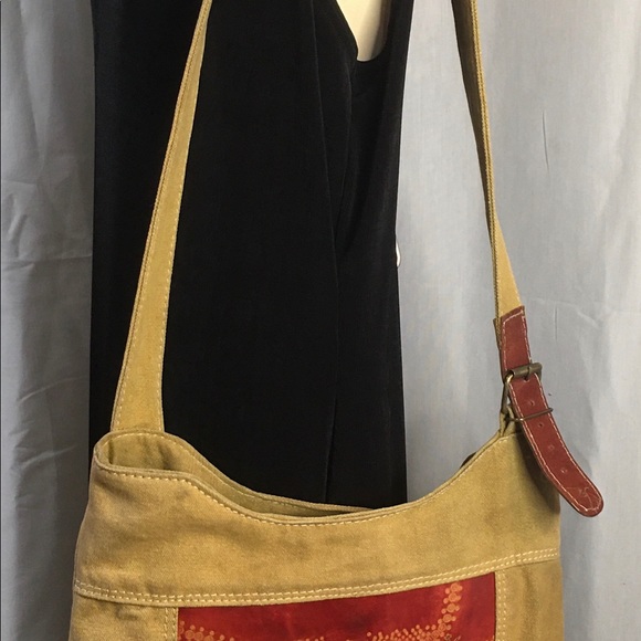 Canvas and genuine leather shoulder crossbody bag - Picture 14 of 15